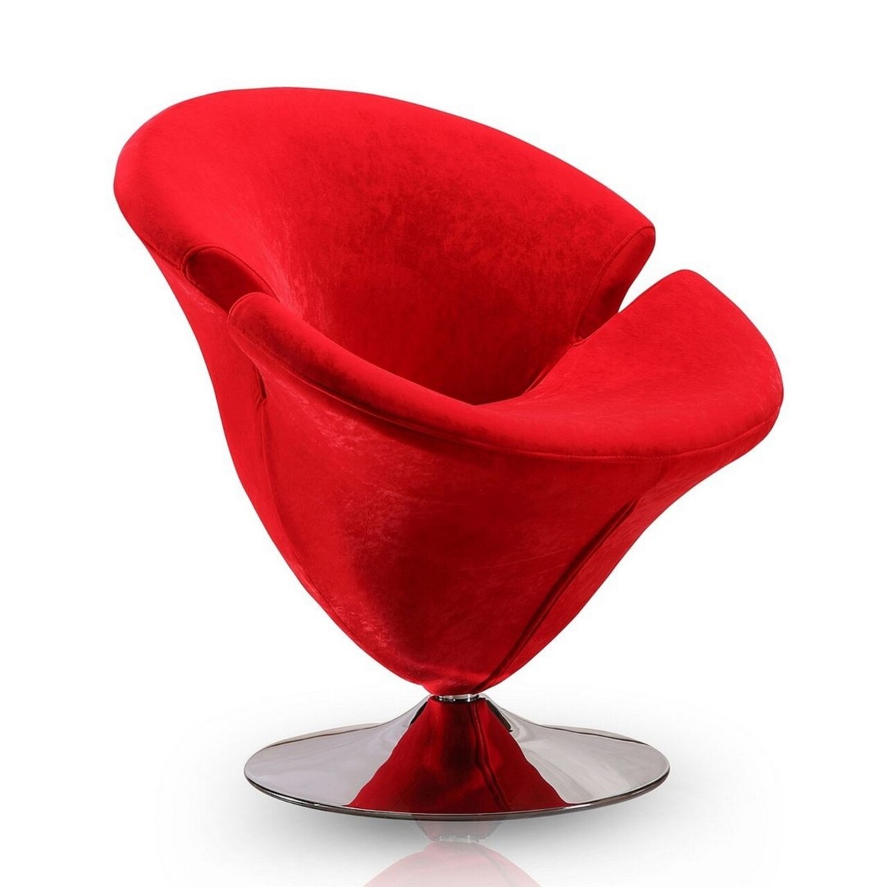 Manhattan Comfort Tulip Red and Polished Chrome Velvet Swivel Accent Chair